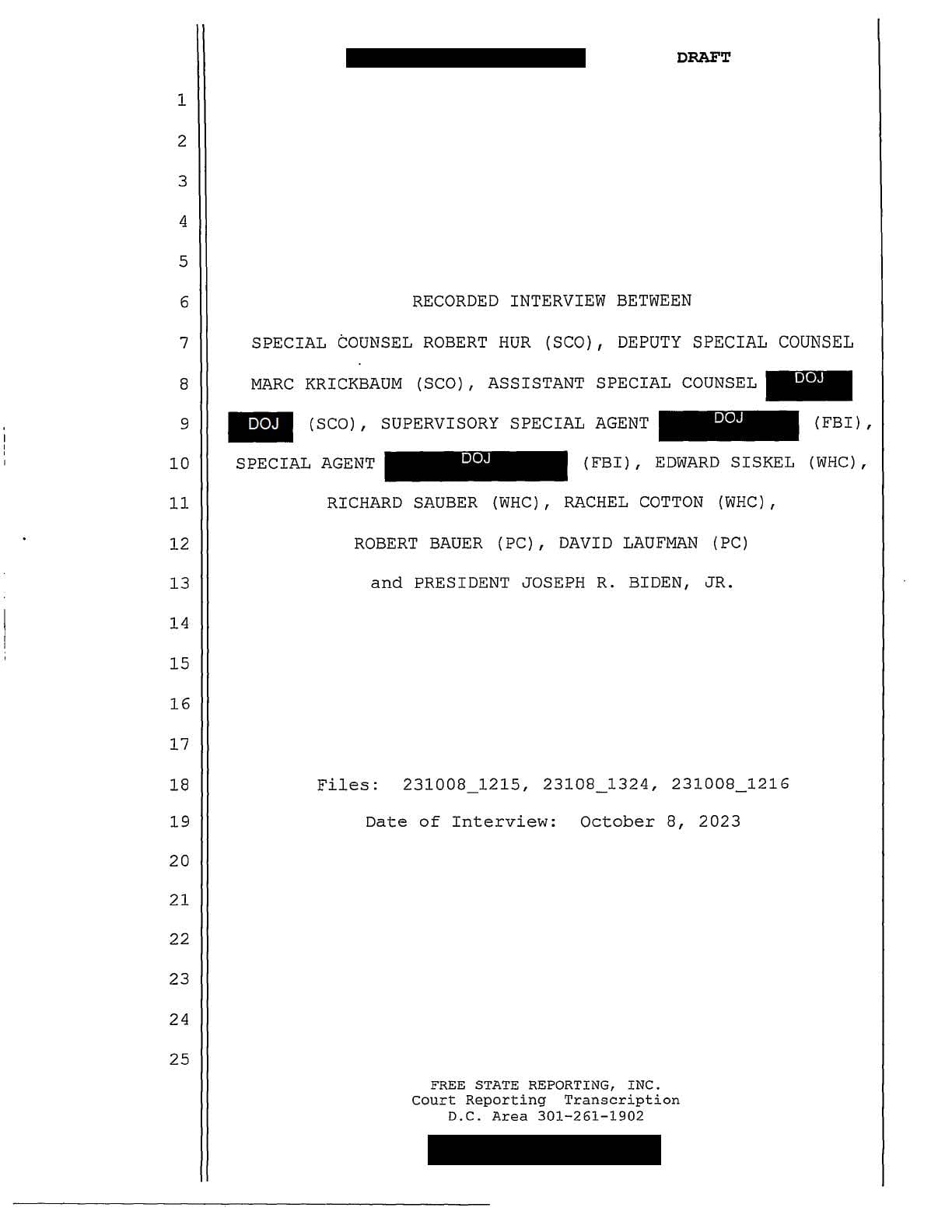 Joe Biden Robert Hur Transcript 2024