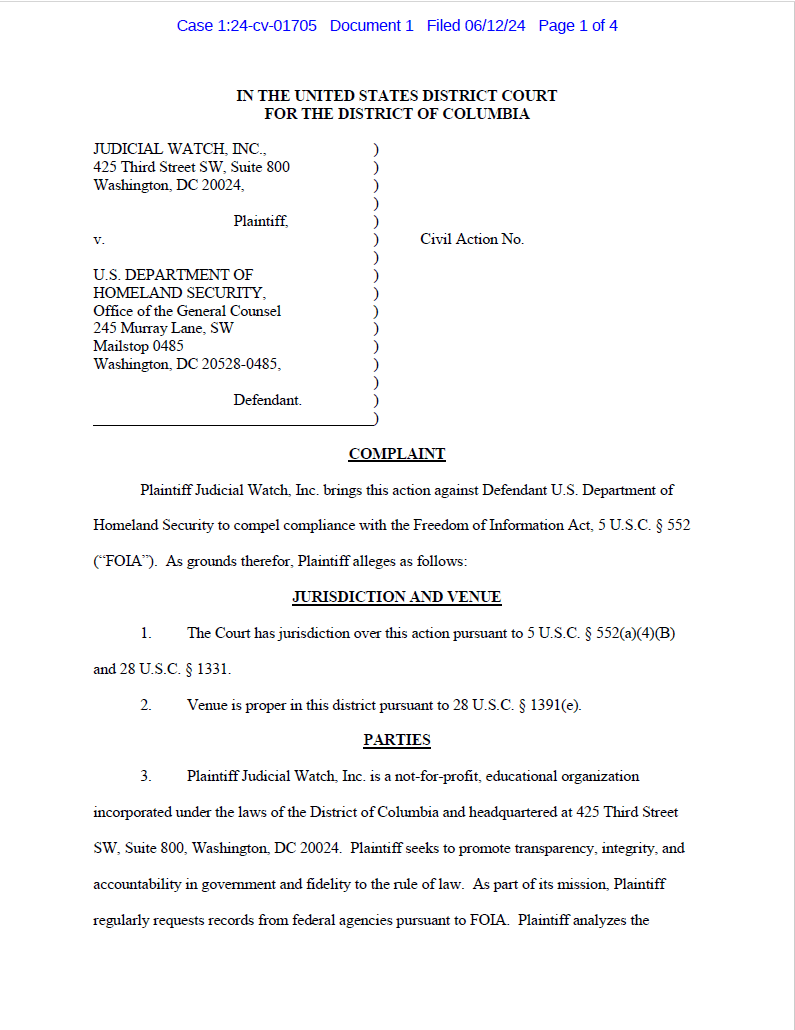 JW v DHS Secret Service Andrews complaint 01705