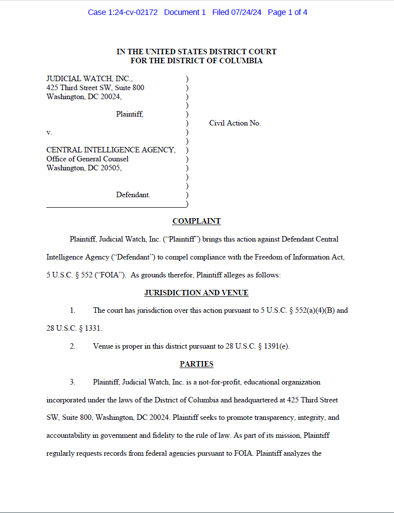 JW v CIA J6 Shots Bomb Tech complaint 02172