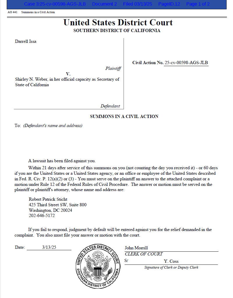 Issa v. Weber Election Day complaint 00598