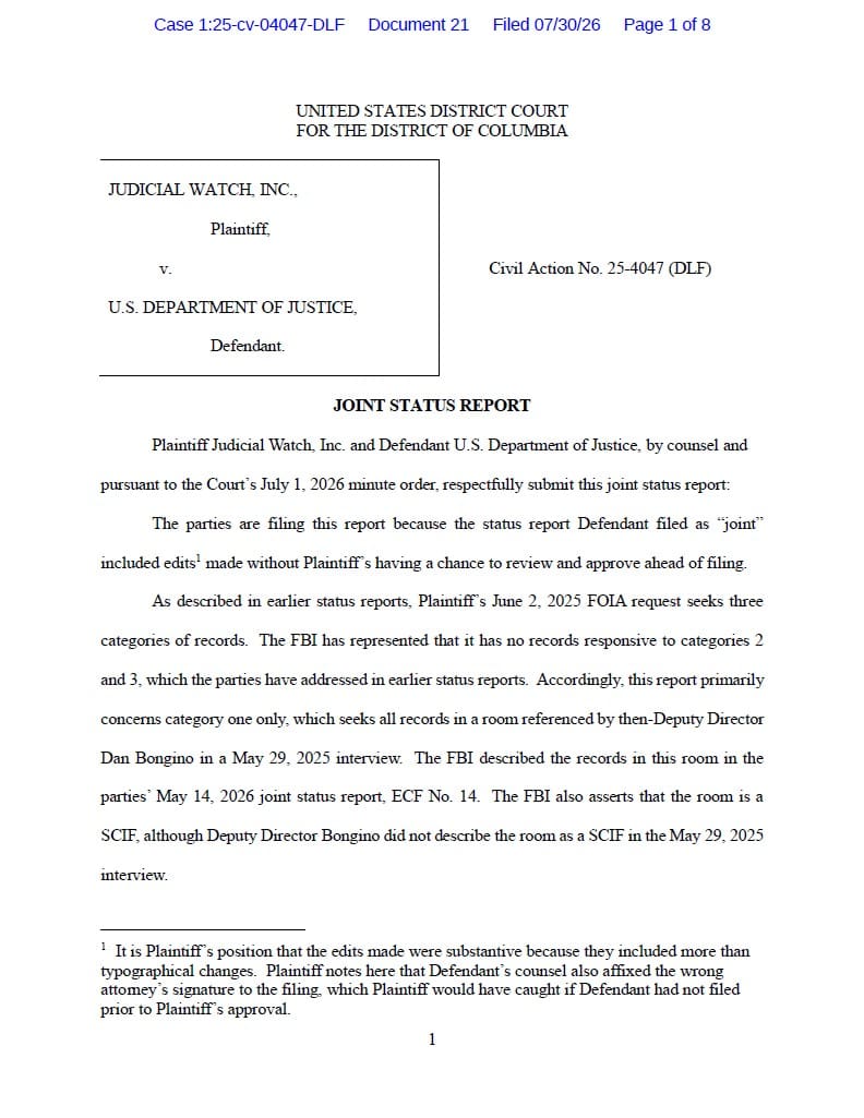 JW v DOJ Joint Status Report July jsr 04047