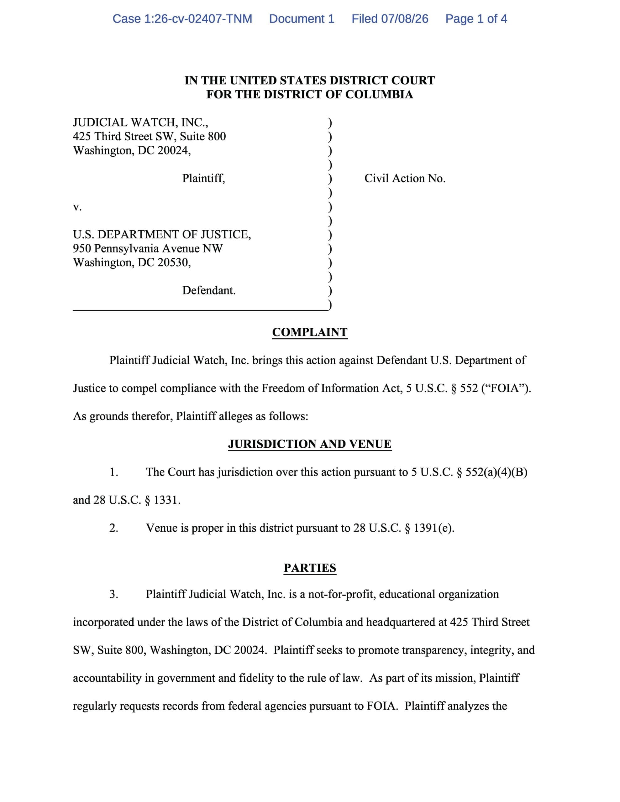 JW v. DOJ FISA complaint 02407