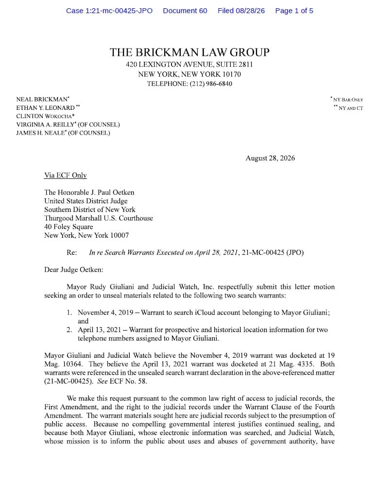 Giuliani Motion to Unseal 2026