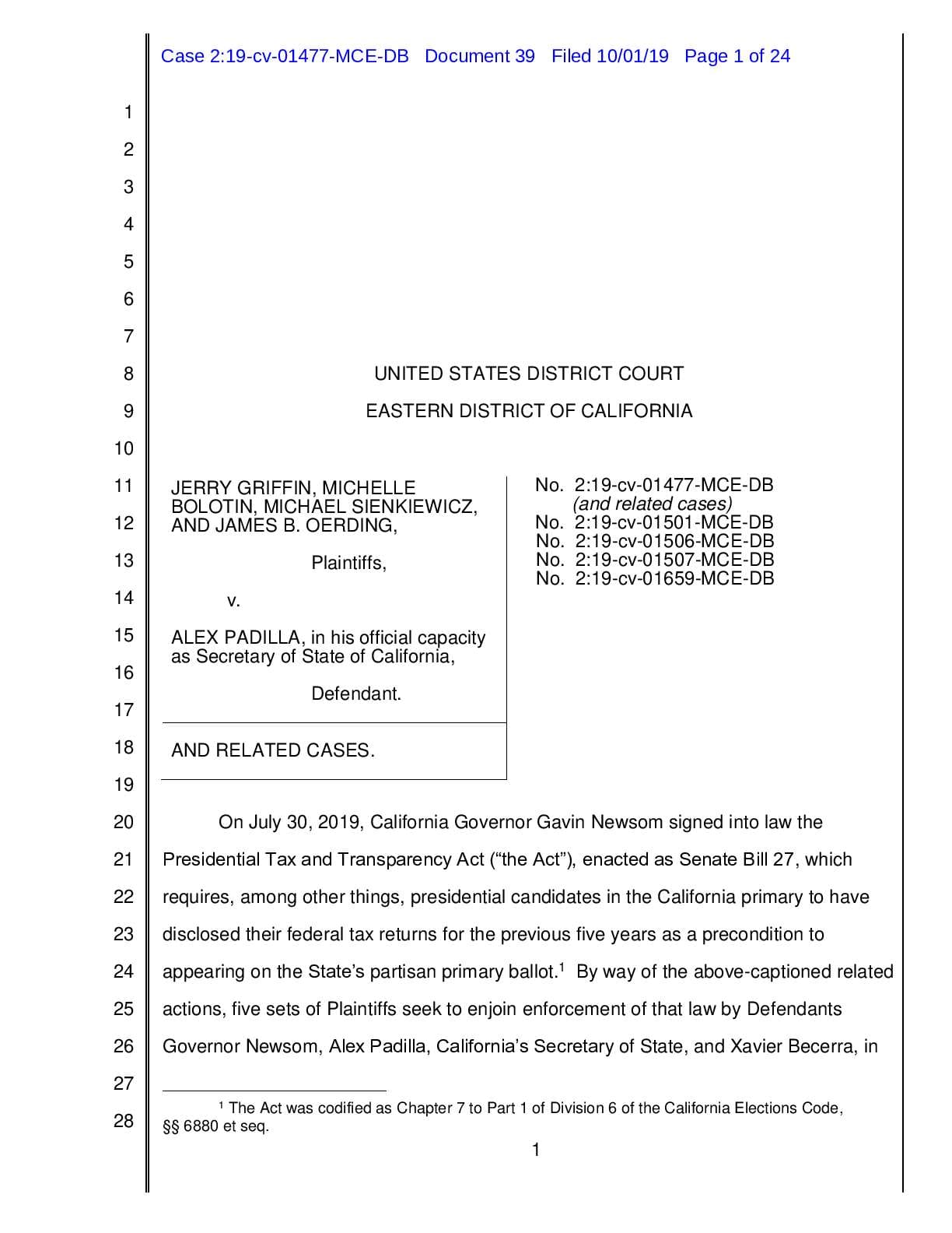 Griffin v Padilla presidential taxes order 01477