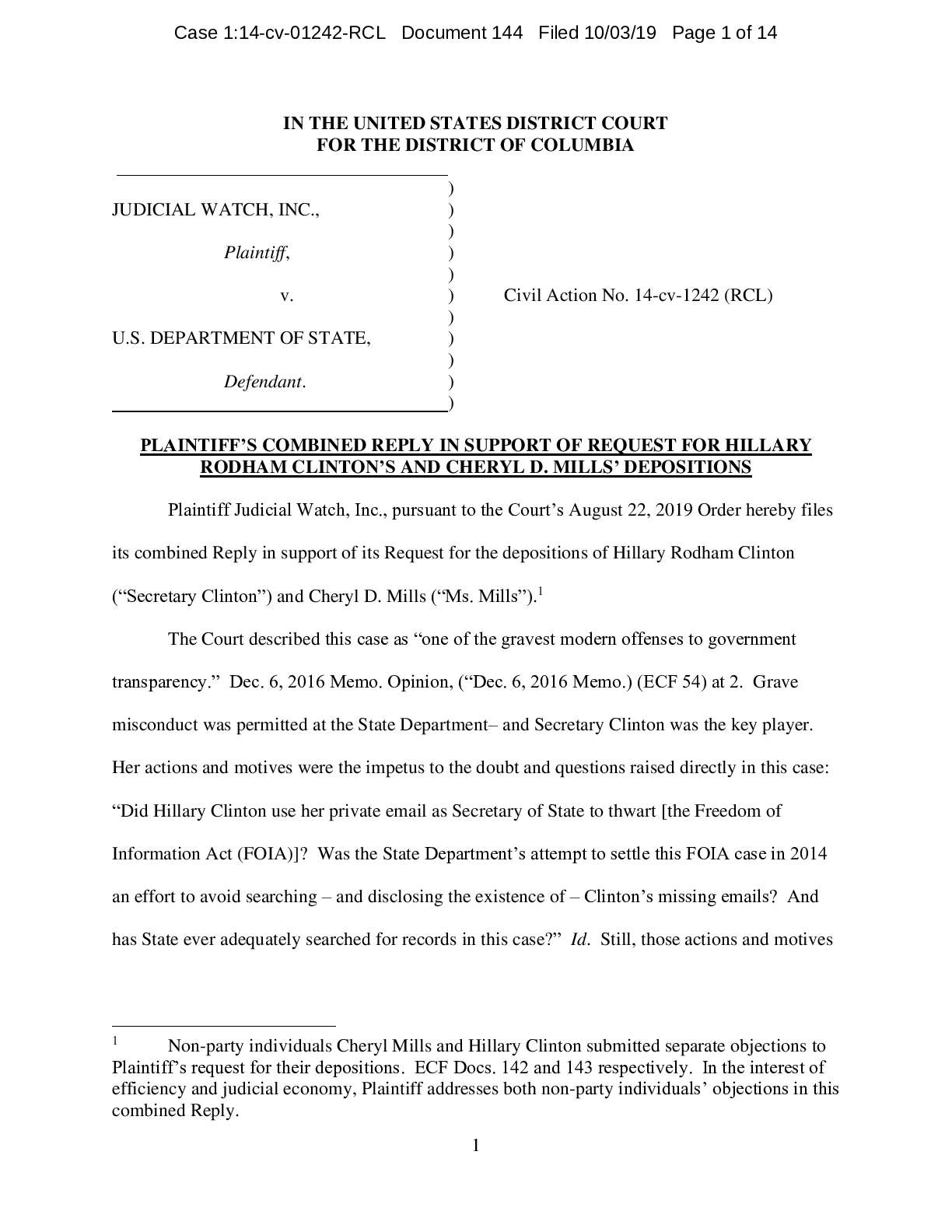 JW v State Request to Depose HRC 01242