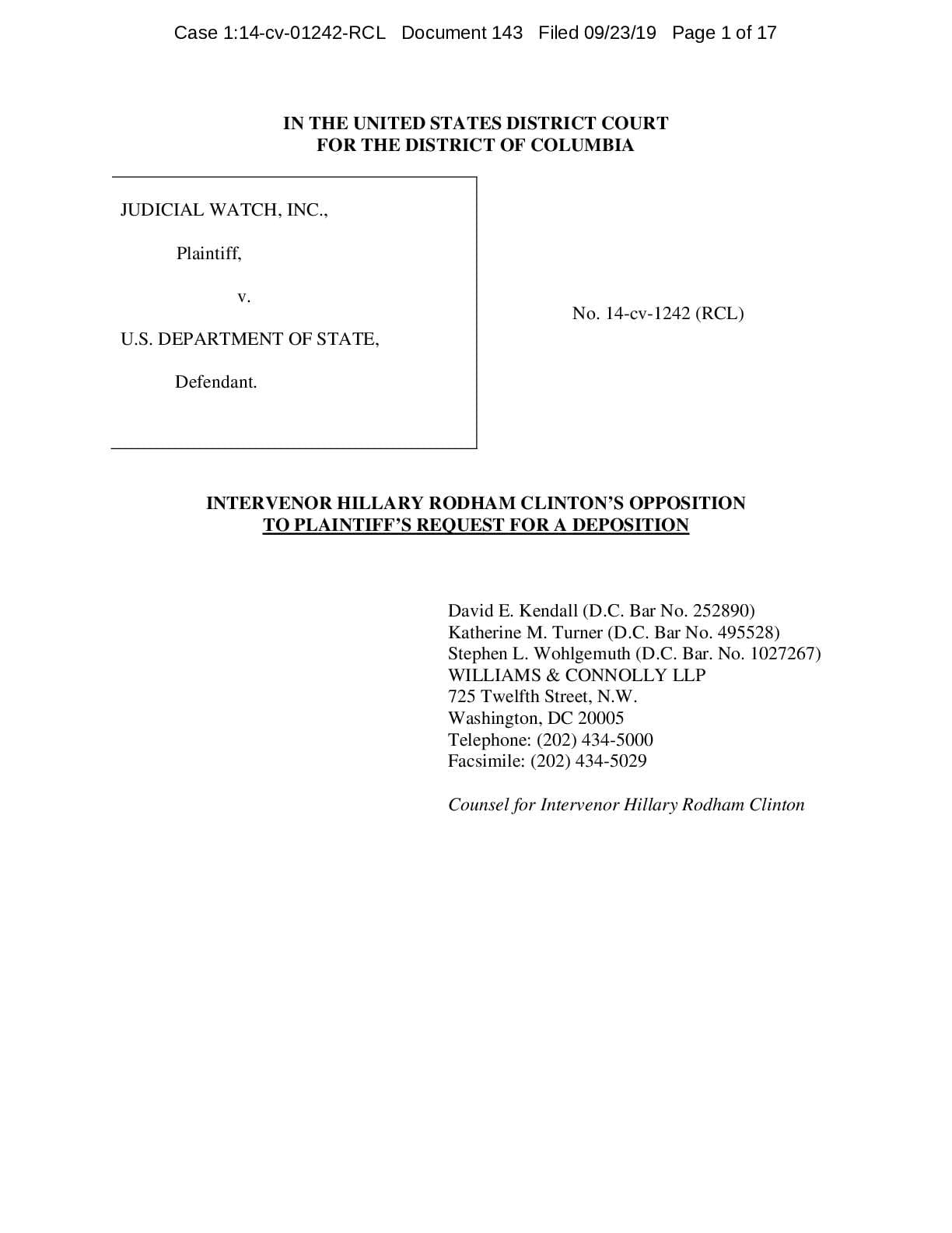 JW v State  Depose HRC Opposition 01242