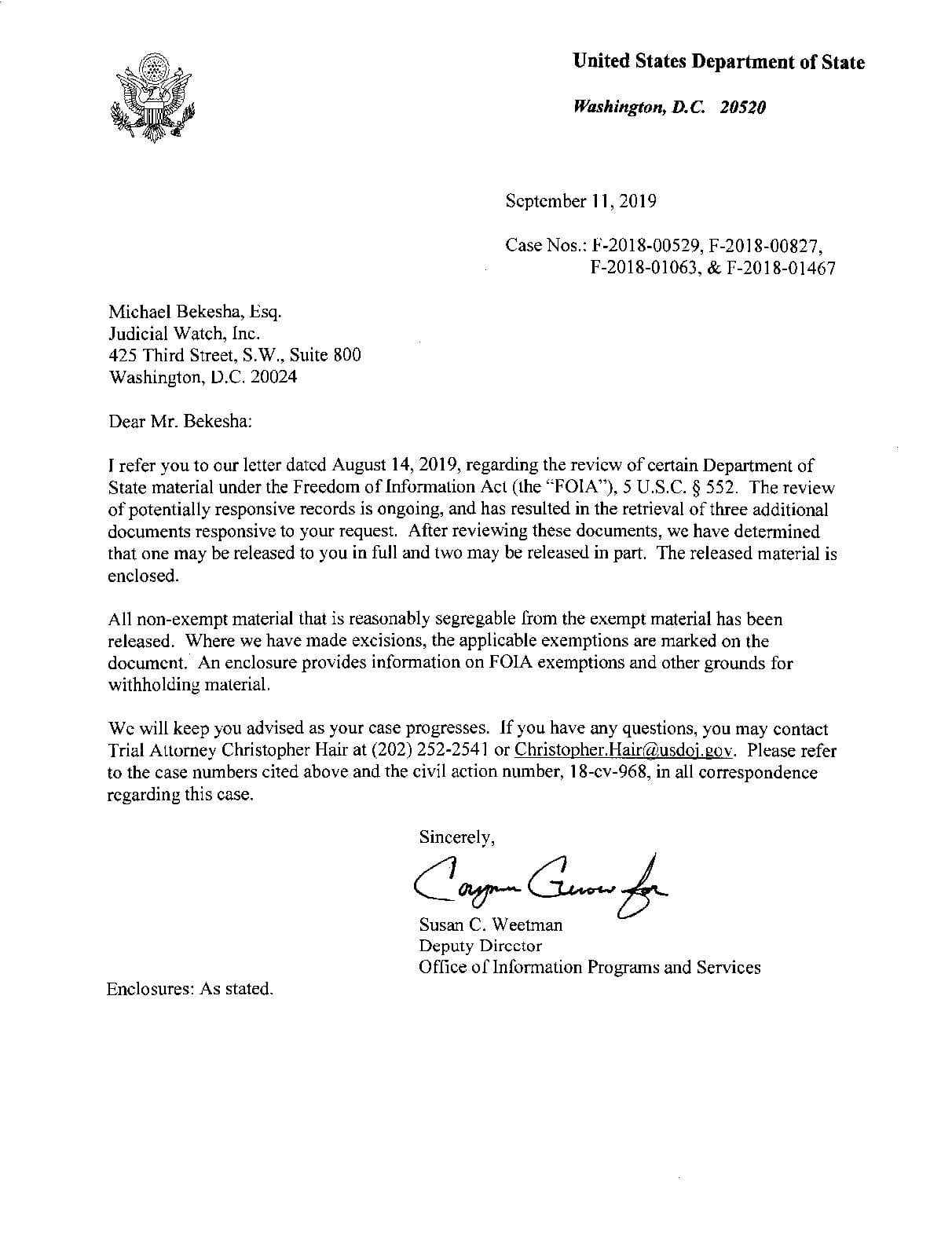 JW v State Dept records Steele prod 11 00968