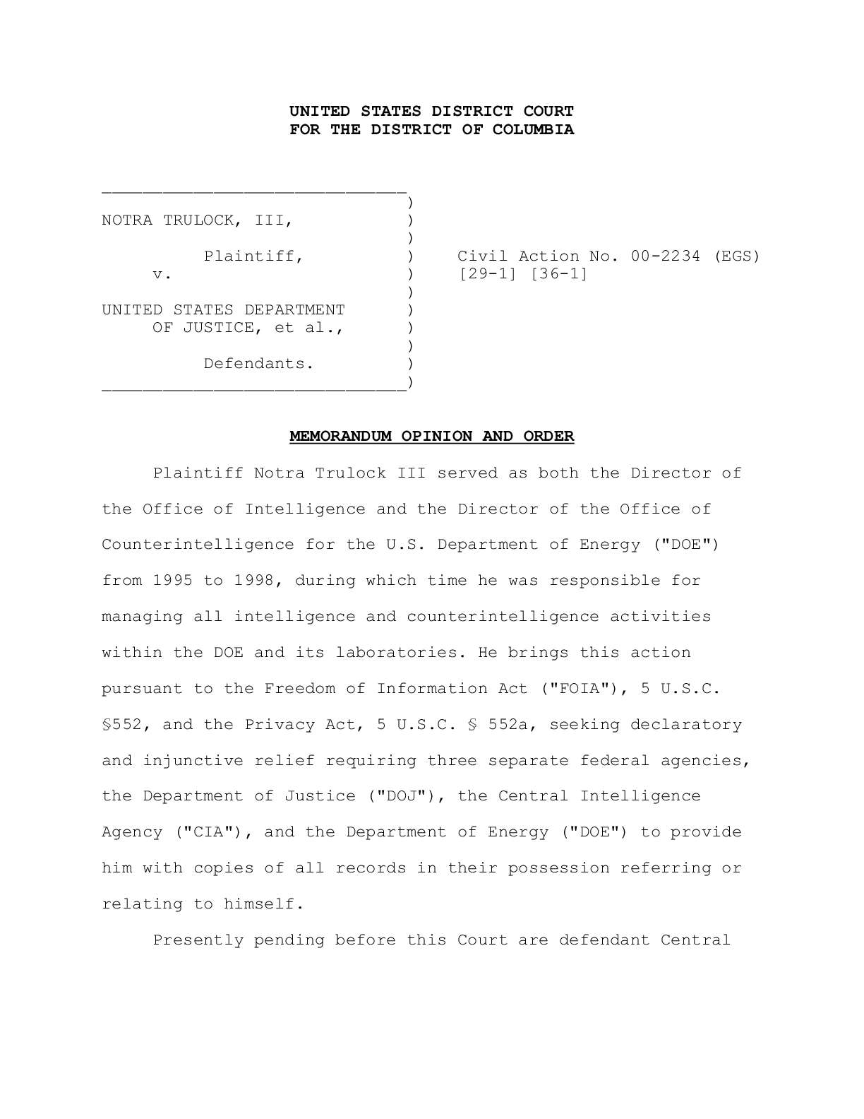 NOTRA TRULOCK, III V. DEPARTMENT OF JUSTICE, ET. AL.