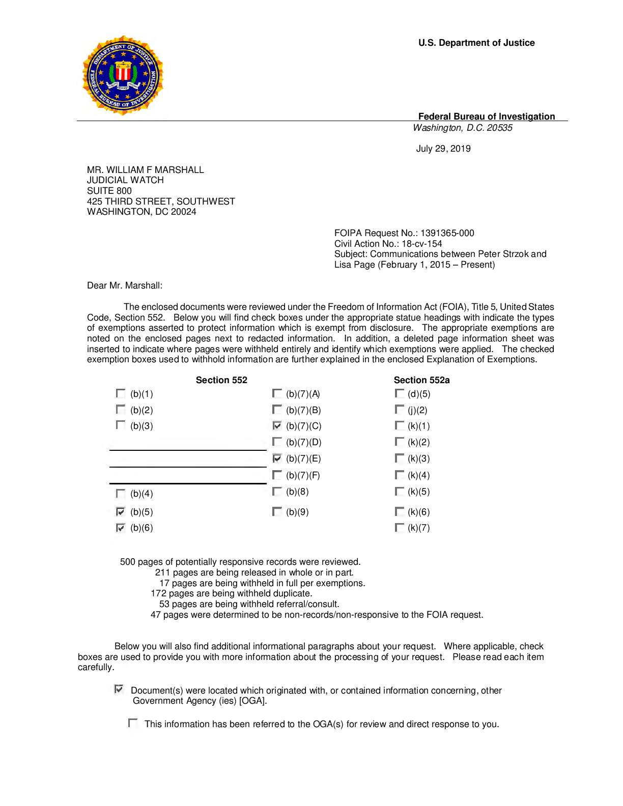 JW v DOJ Strzok Page emails prod 14 00154