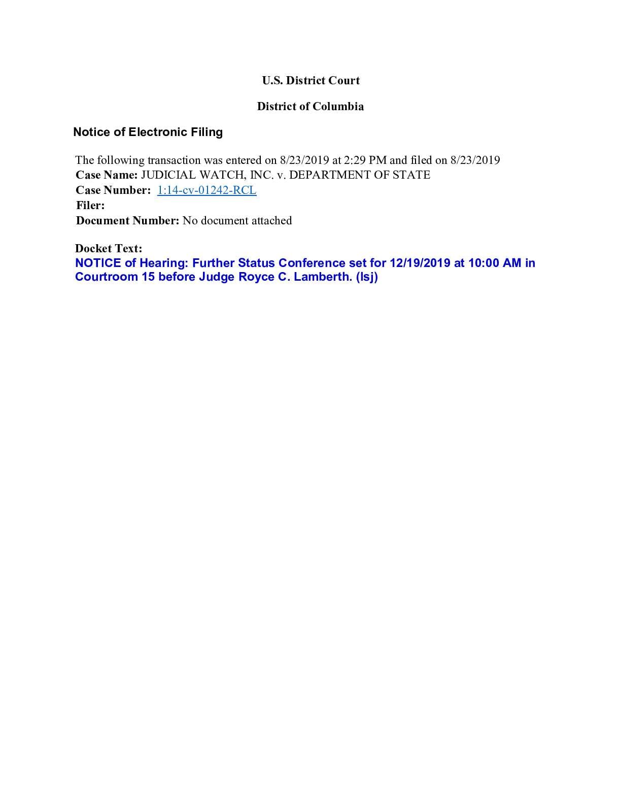 JW v State Hillary Clinton emails order 01242