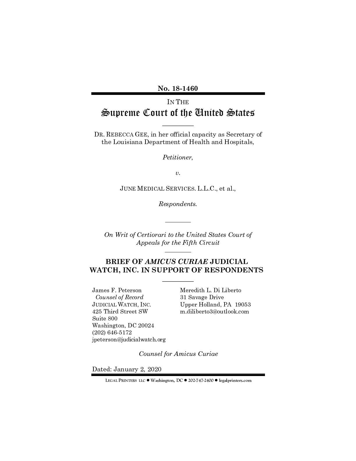 Gee v June Medical Services Louisiana Amicus 18-1460