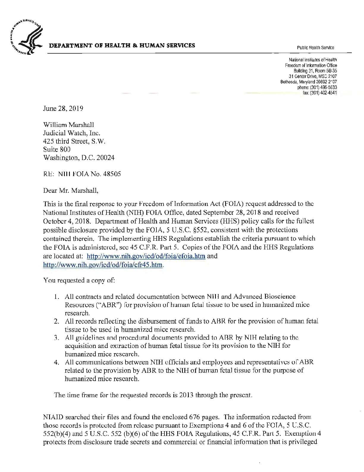 JW v HHS Humanized Mice prod 1 00876 Part 1 Pgs 1-226