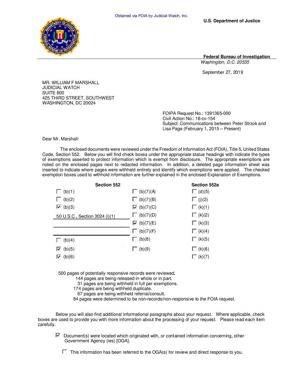 JW v DOJ Strzok Page Prod 16 00154