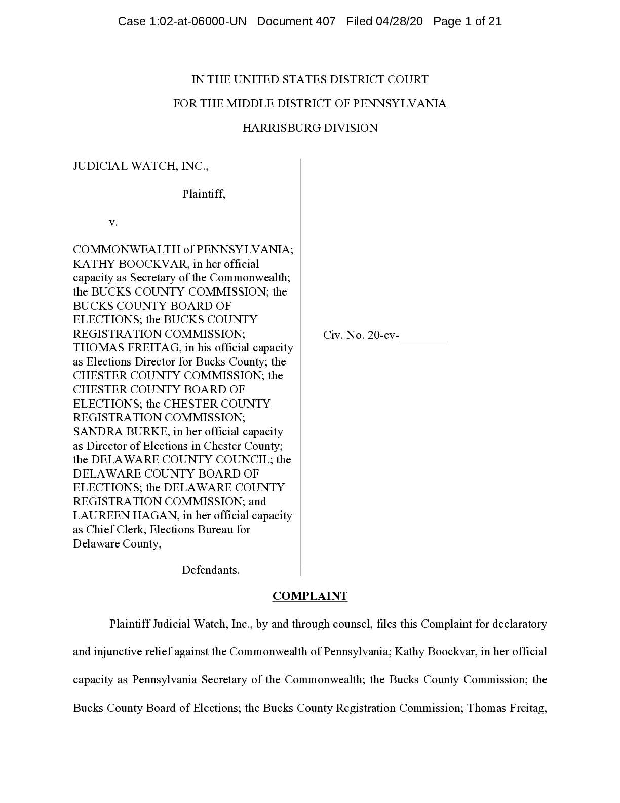 JW v PA NVRA complaint 06000