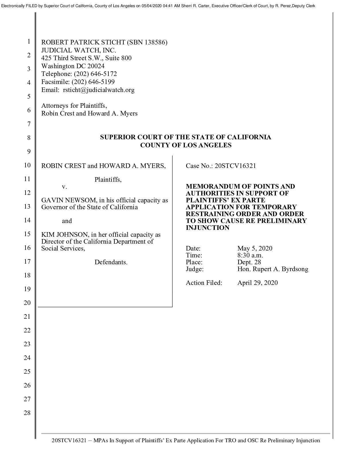 Crest v Newsom TRO memo 16321