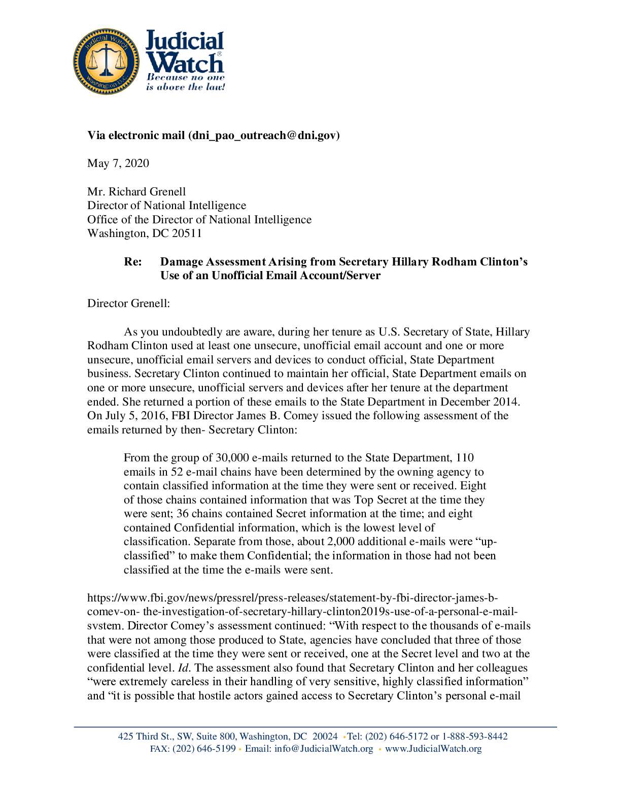 05 07 20 ODNI Grenell HRC Damage Letter