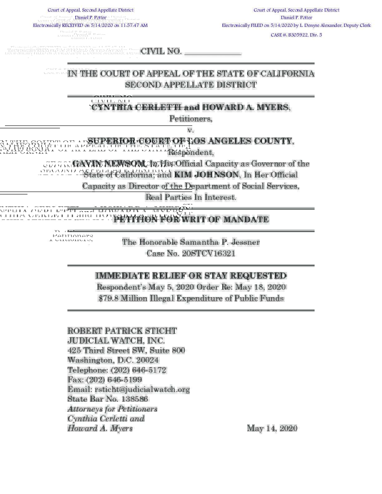 Cerletti v Newsom Petition for Writ of Mandate 16321