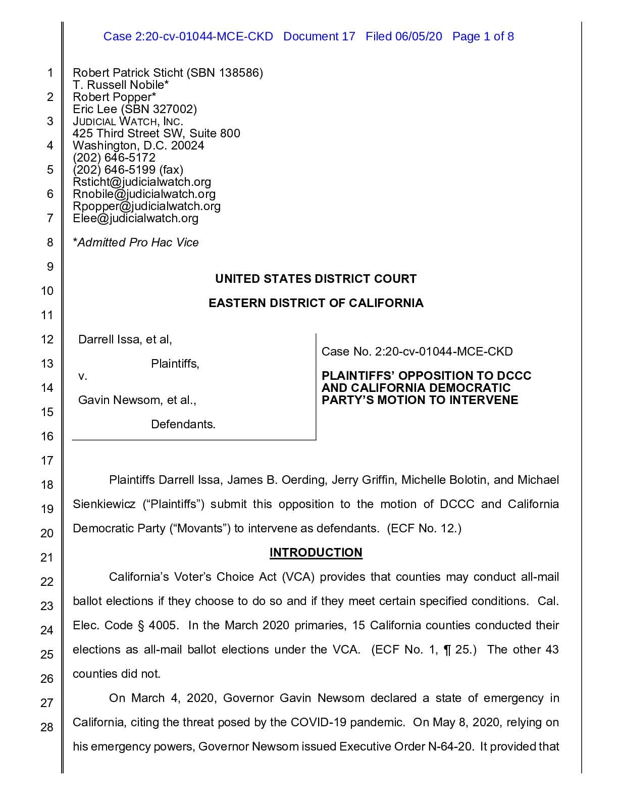 Issa v Newsom MTI 01044