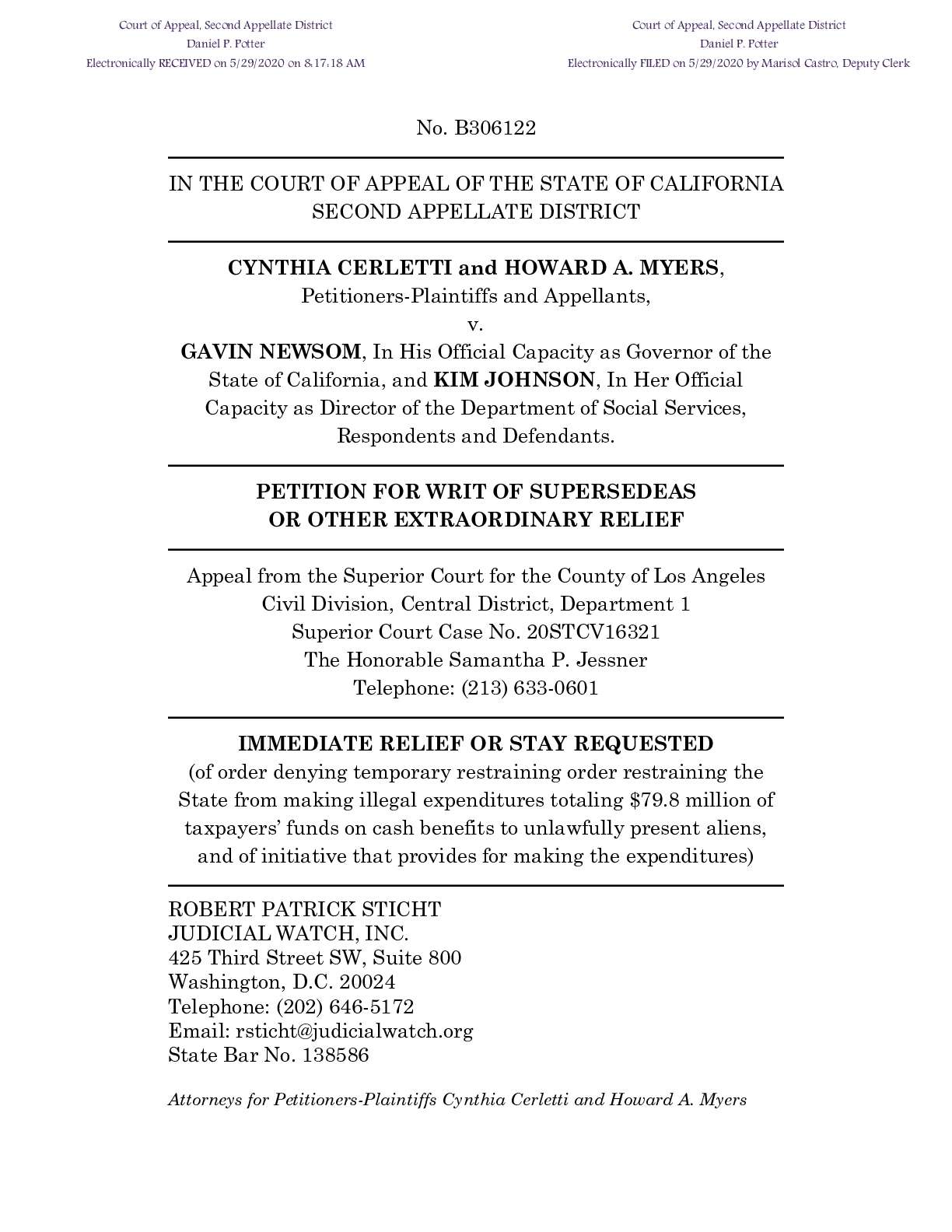 Cerletti v Newsom WOS B306122 16312