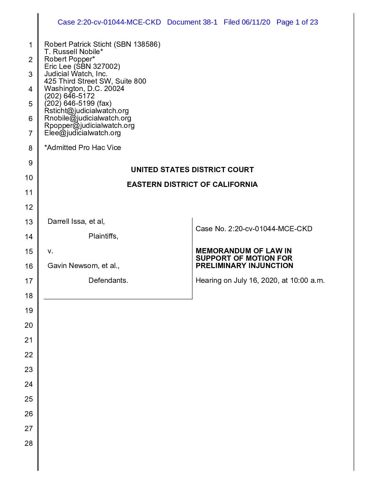 Issa v Newsom preliminary injunction 01044