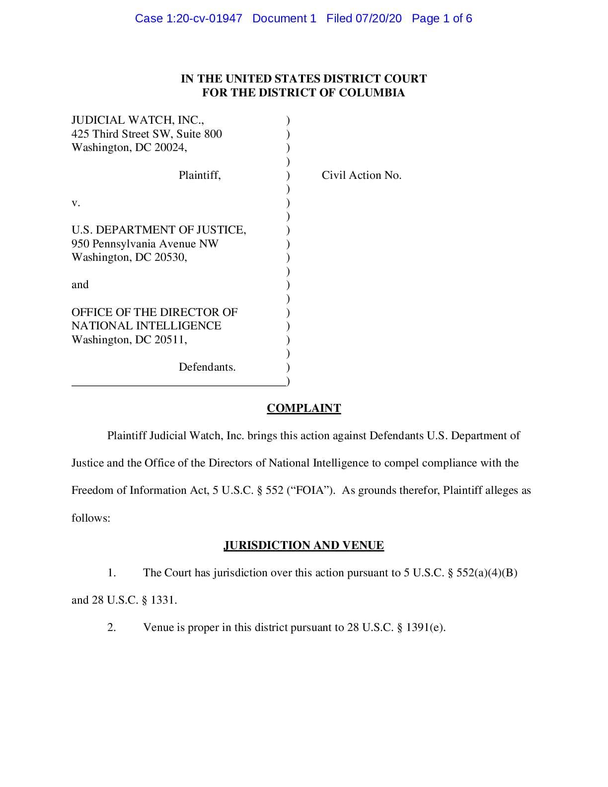 JW v DOJ ODNI WH Meeting complaint 01947