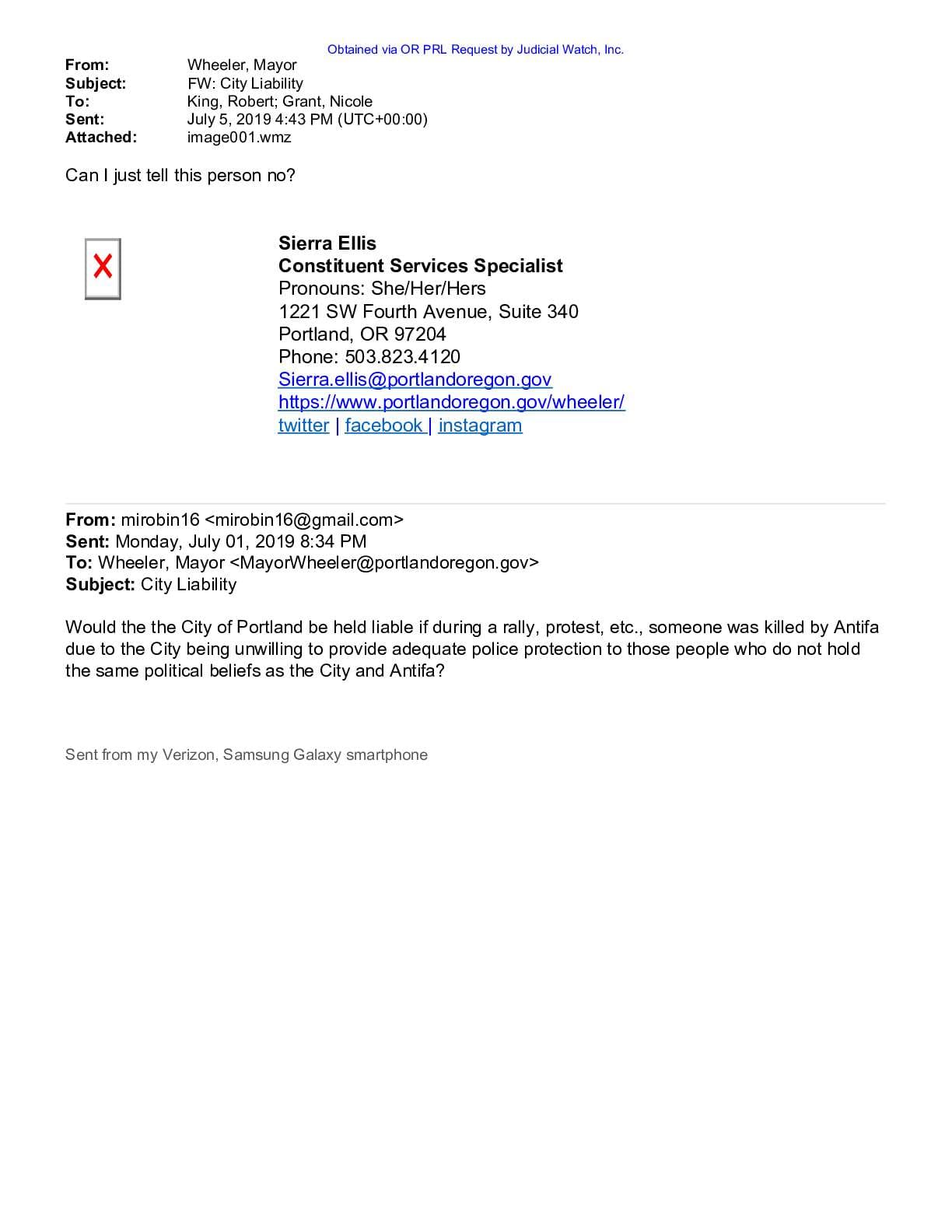 Portland Mayor Ted Wheeler communications BLM Antifa pg 262