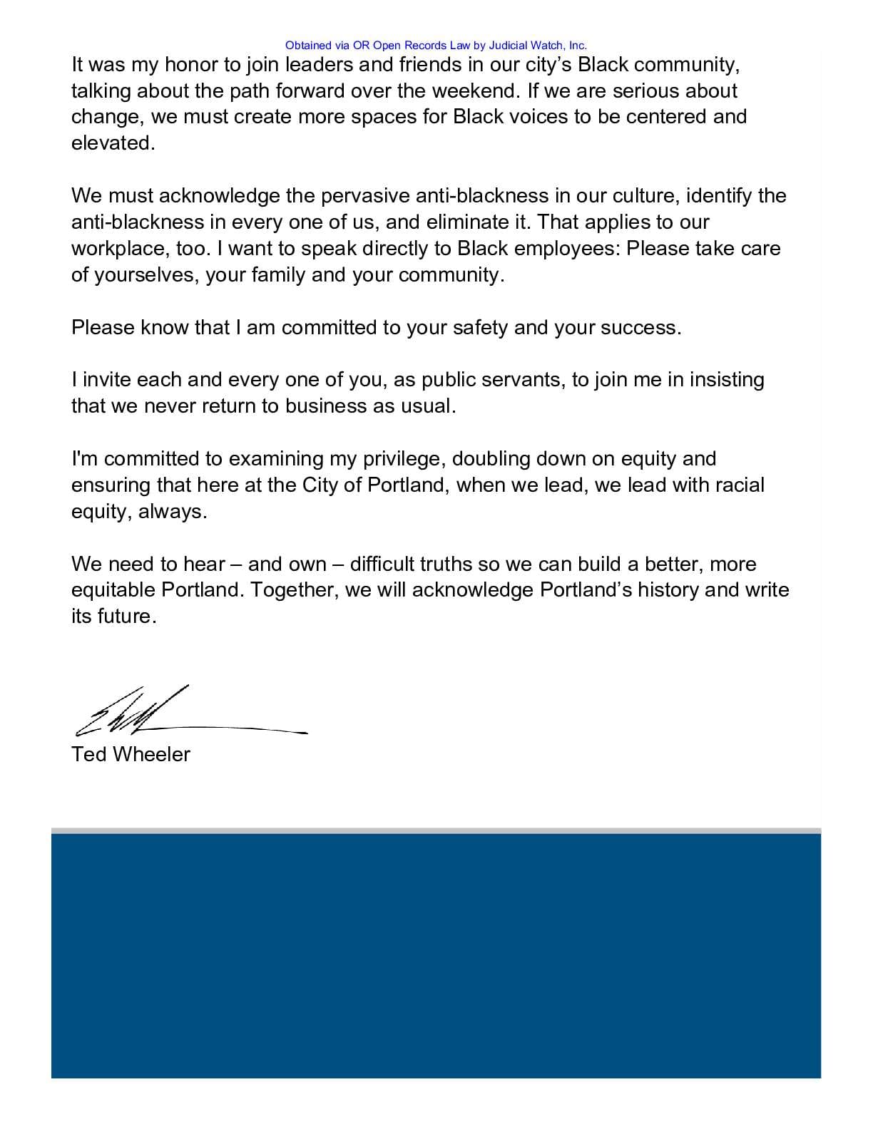 Portland Mayor Ted Wheeler communications BLM Antifa pg 170