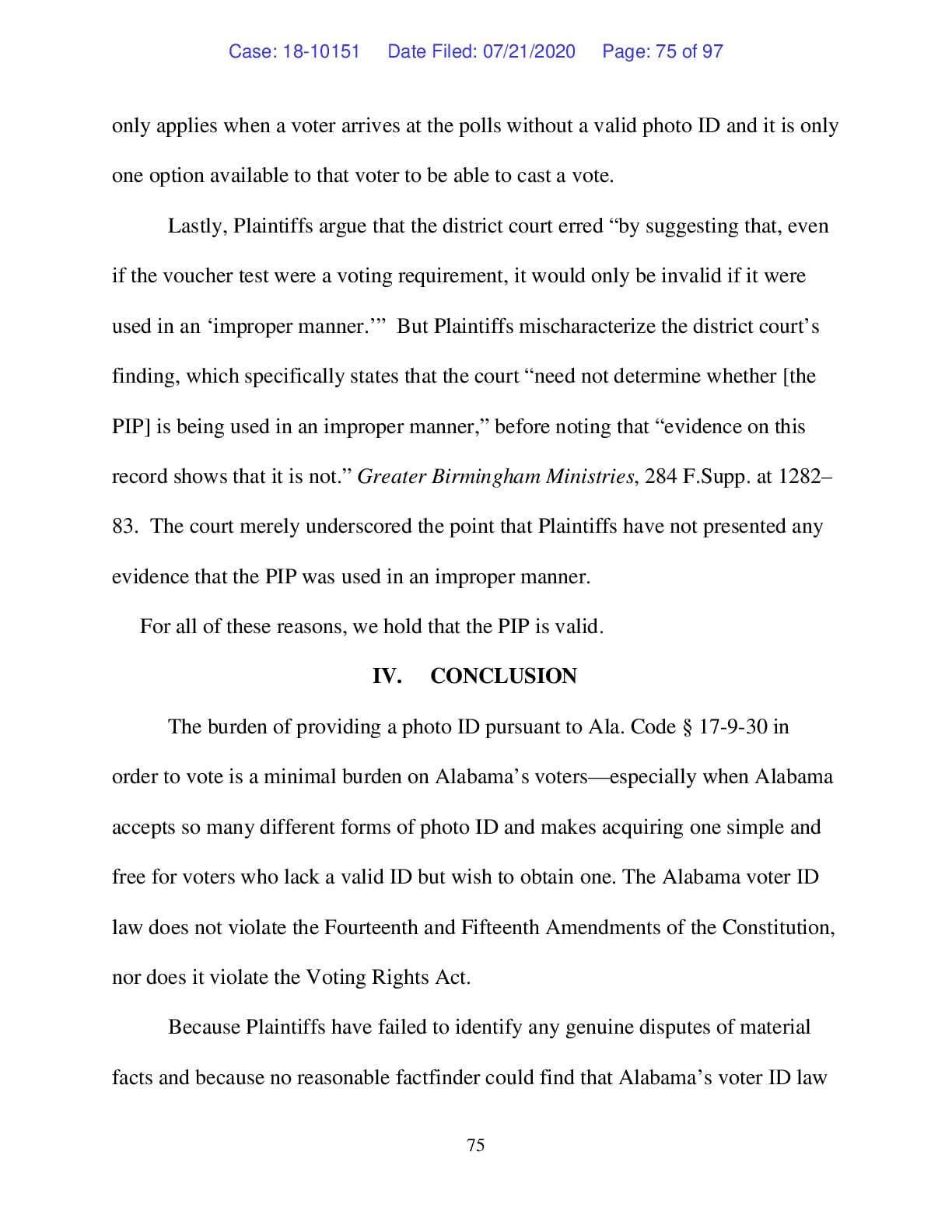 Grtr Birmingham Ministries v. Sec. of State of AL July 2020 decision 10151 pgs 75-76