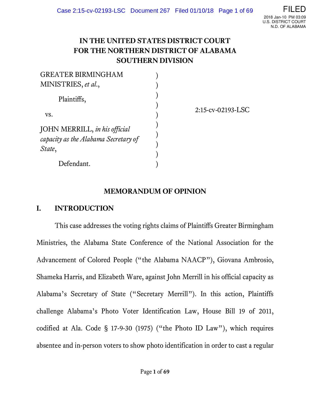 Greater Birmingham Ministries v Merrill Opinion 1 10 2018