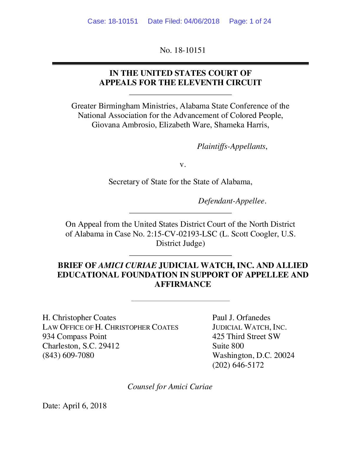 Greater Birmingham Ministries v. Alabama amici curiae voter ID 10151