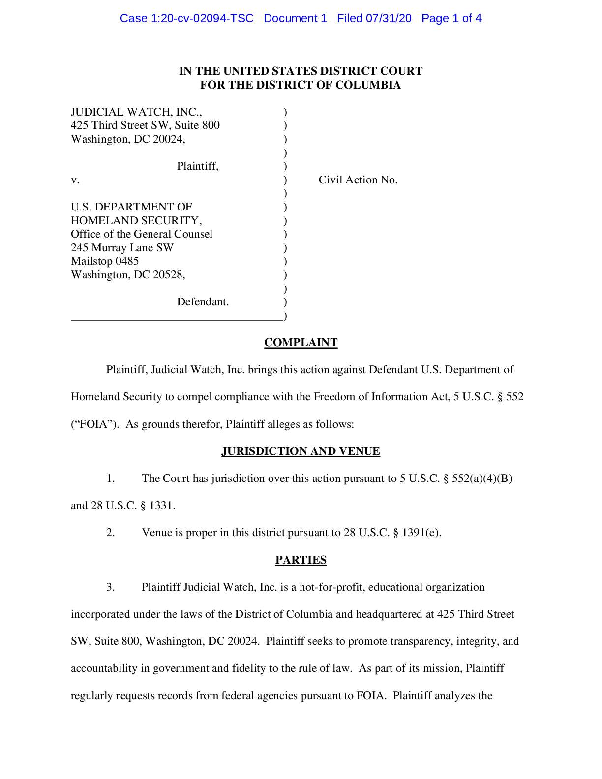JW v DHS Hunter Biden travel complaint 02094
