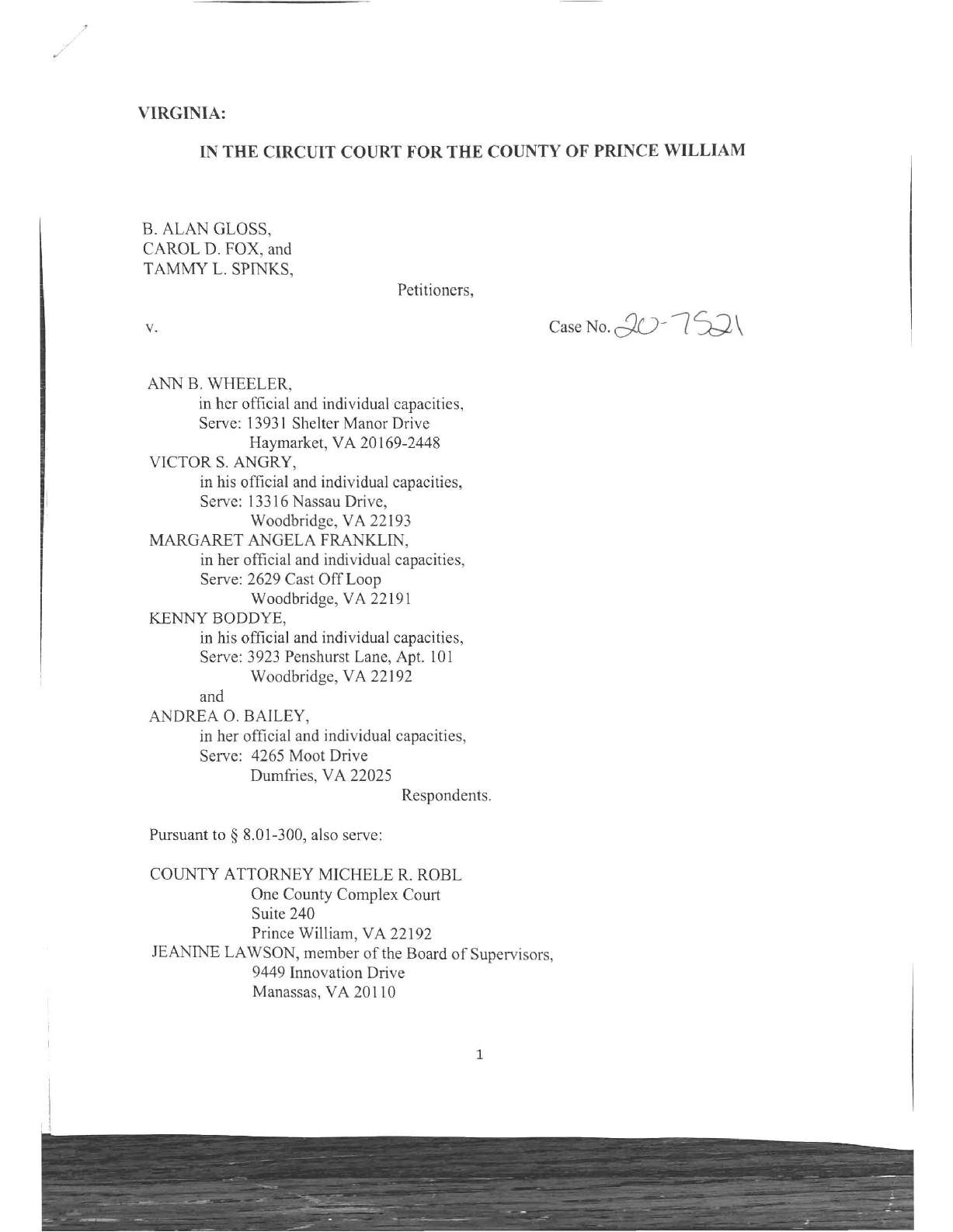 Gloss et al. v Wheeler et al. petition 20-7521