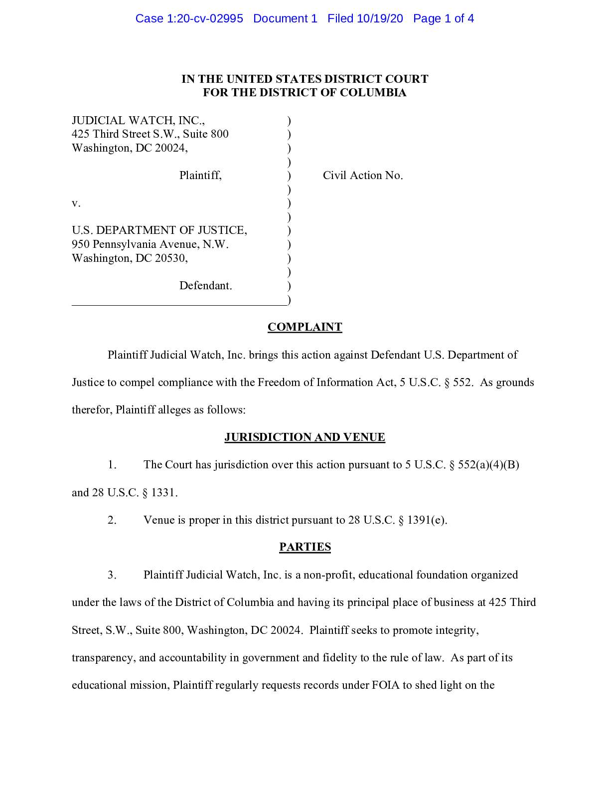 JW v DOJ McCabe Page texts complaint 02995
