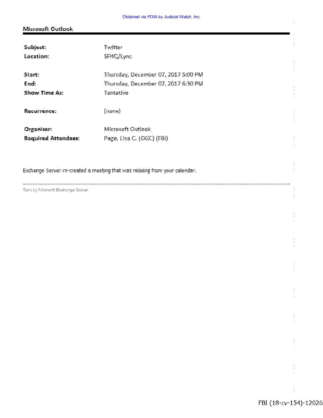 JW v DOJ Strzok Page Email prod 26 00154 pg 160