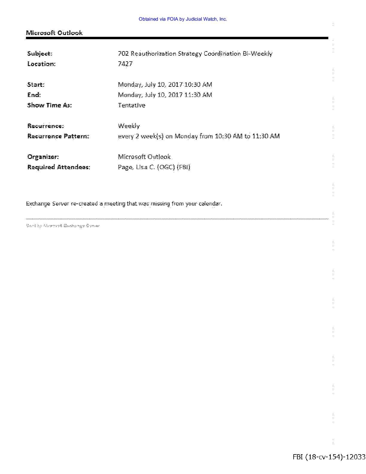 JW v DOJ Strzok Page Email prod 26 00154 pg 167