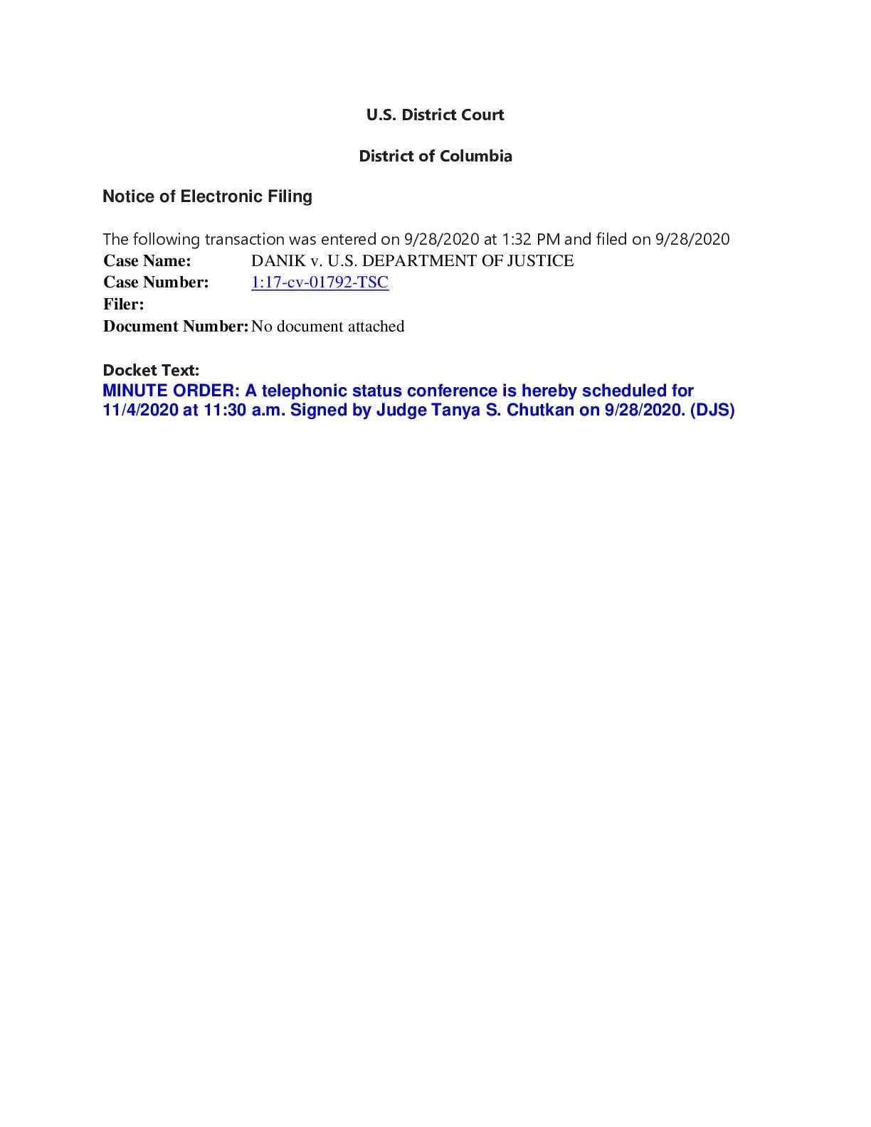 Danik v DOJ McCabe comms hearing order 01792