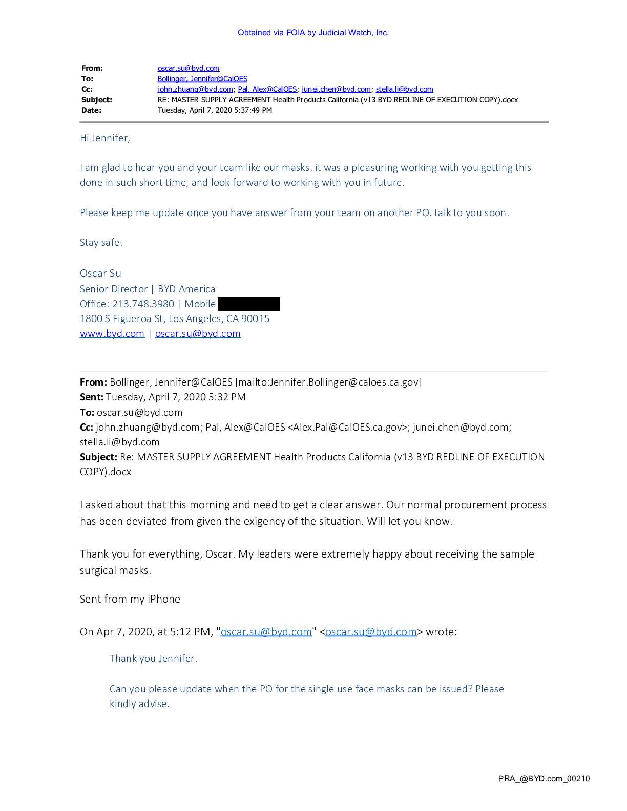China’s BYD CA Mask FOIA pgs 255-266