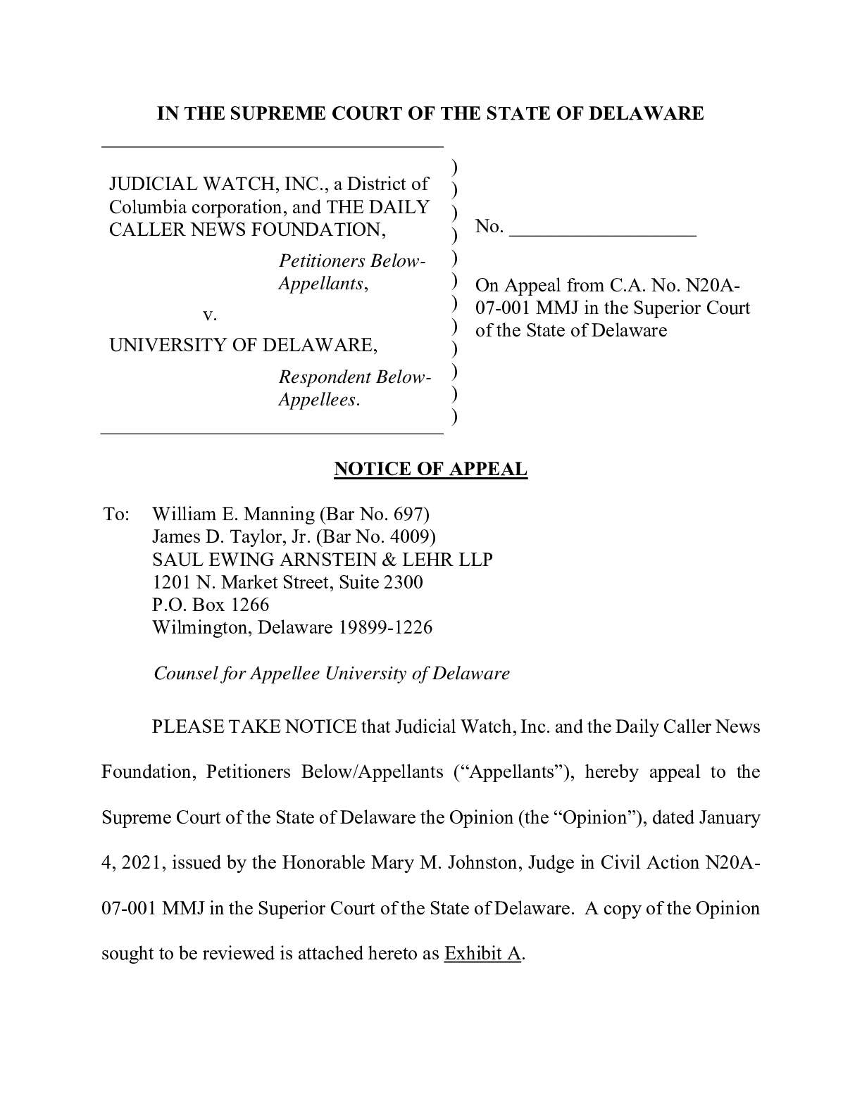JW v U Del Supreme Court appeal 001