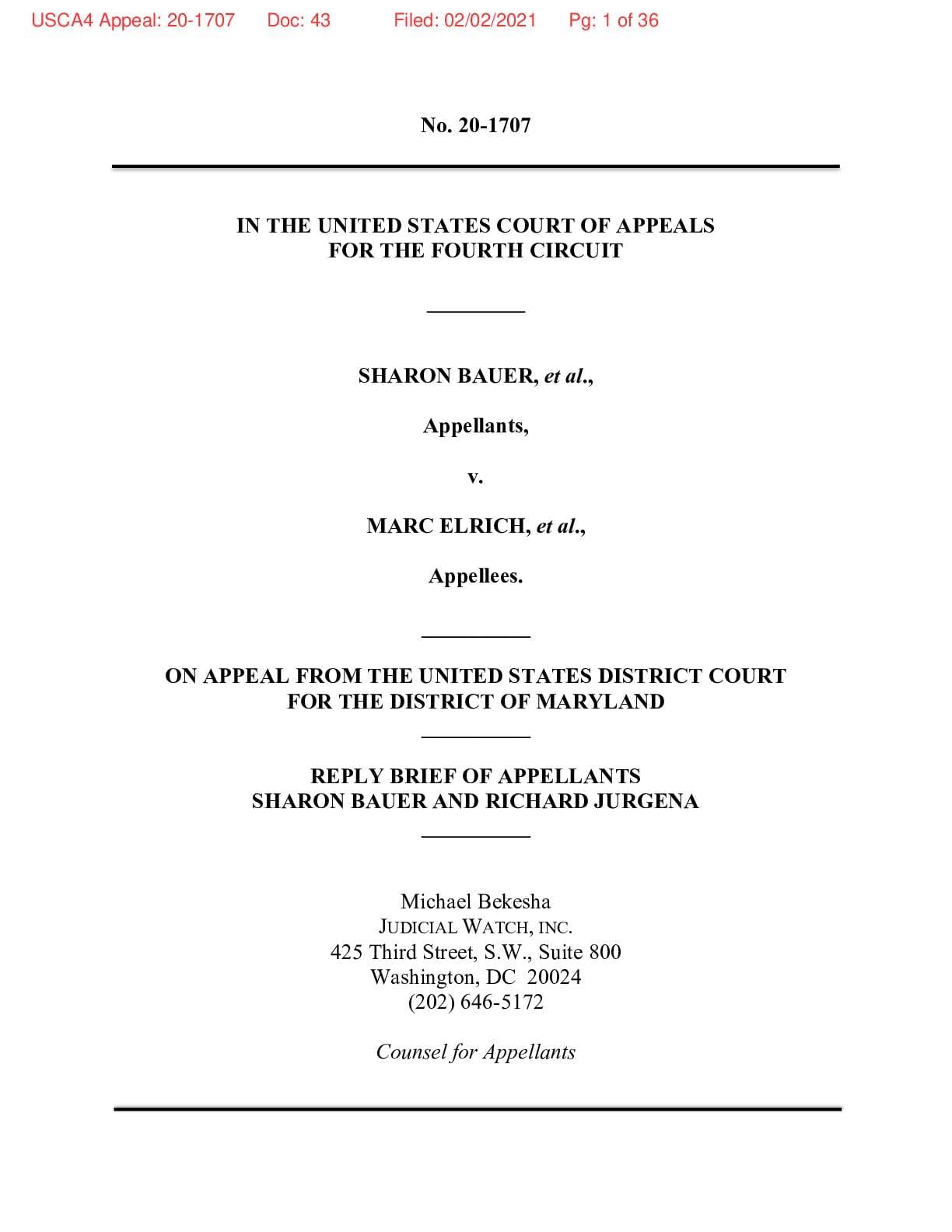 Bauer v Elrich reply brief 20-1707 01212