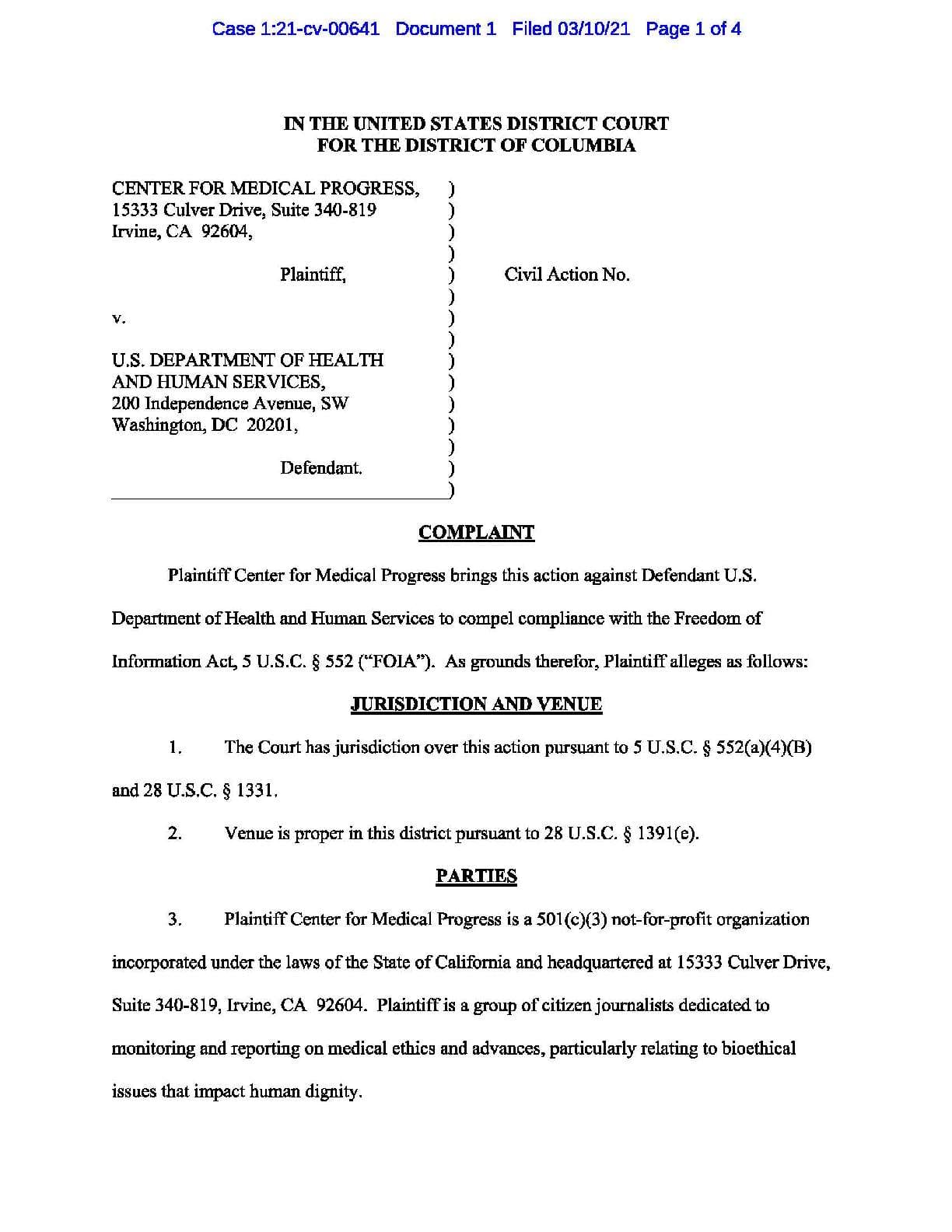 CMP v HHS brain tissue complaint 00641