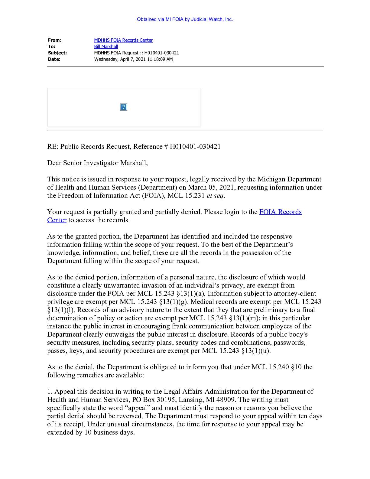 Michigan Health Director Robert Gordon April 2021