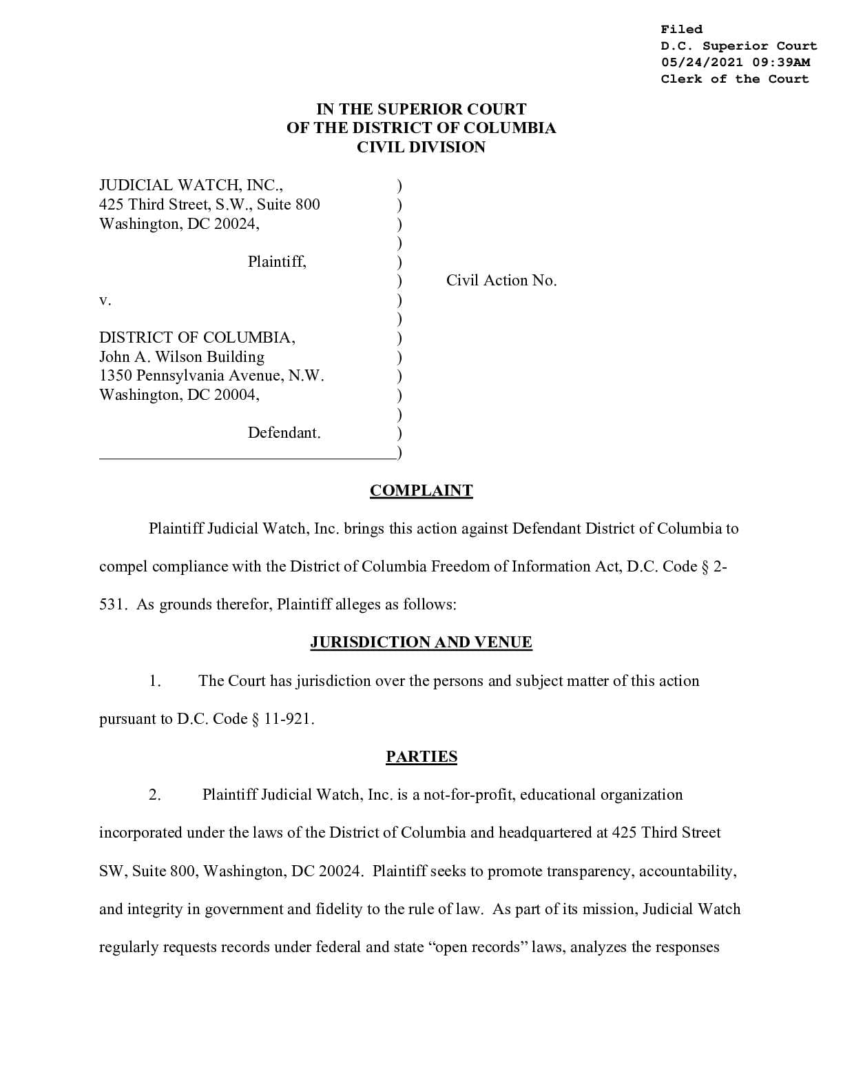 JW v District of Columbia Ashli Babbitt complaint 001710 B
