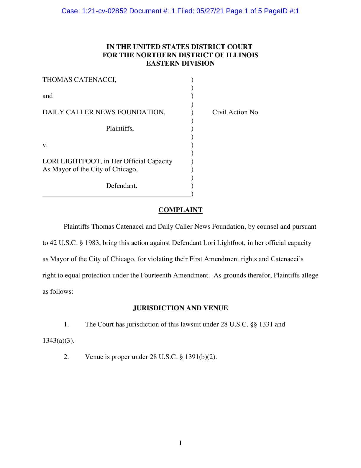 Catenacci et al. v Lightfoot complaint 02852