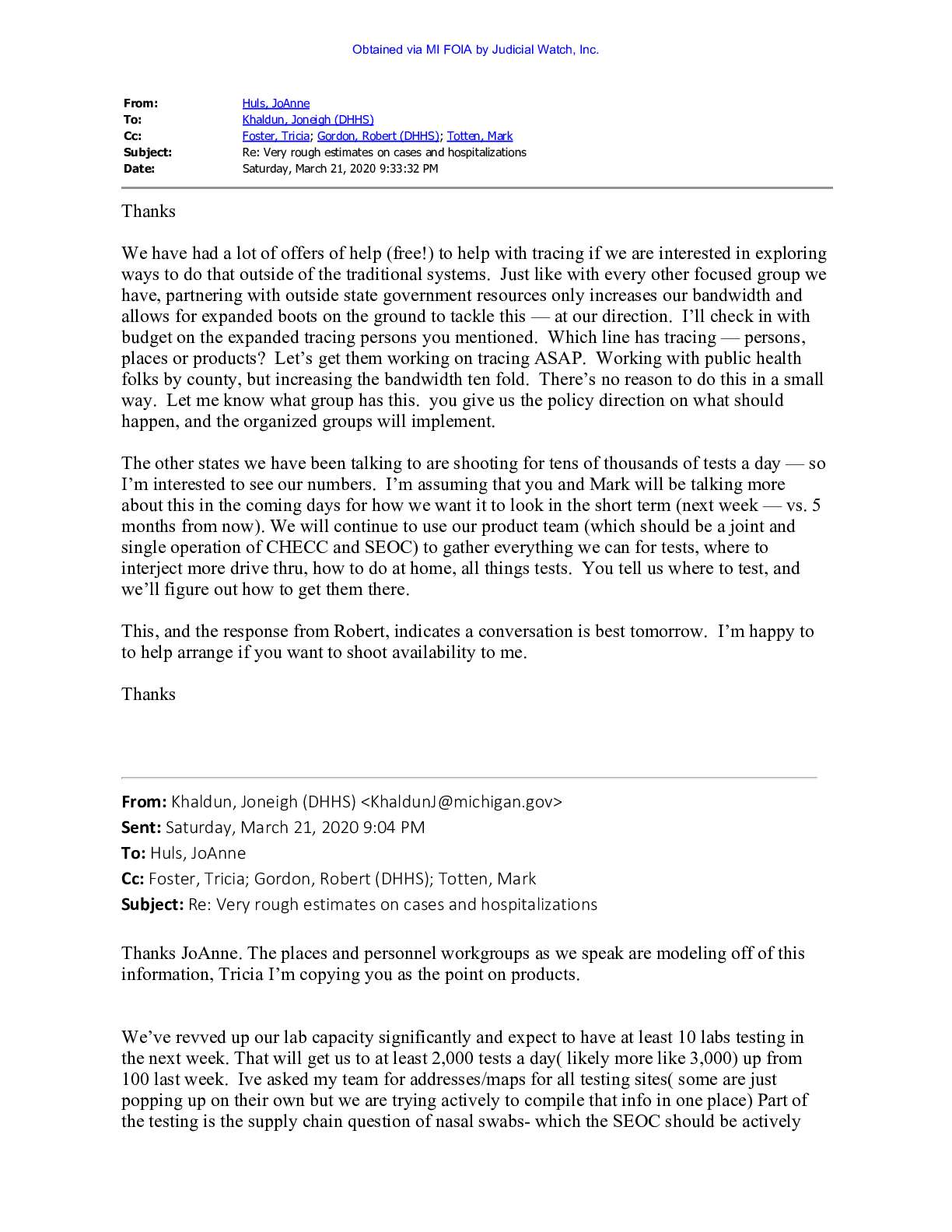 Michigan Health Director Robert Gordon April 2021 pgs 116-124