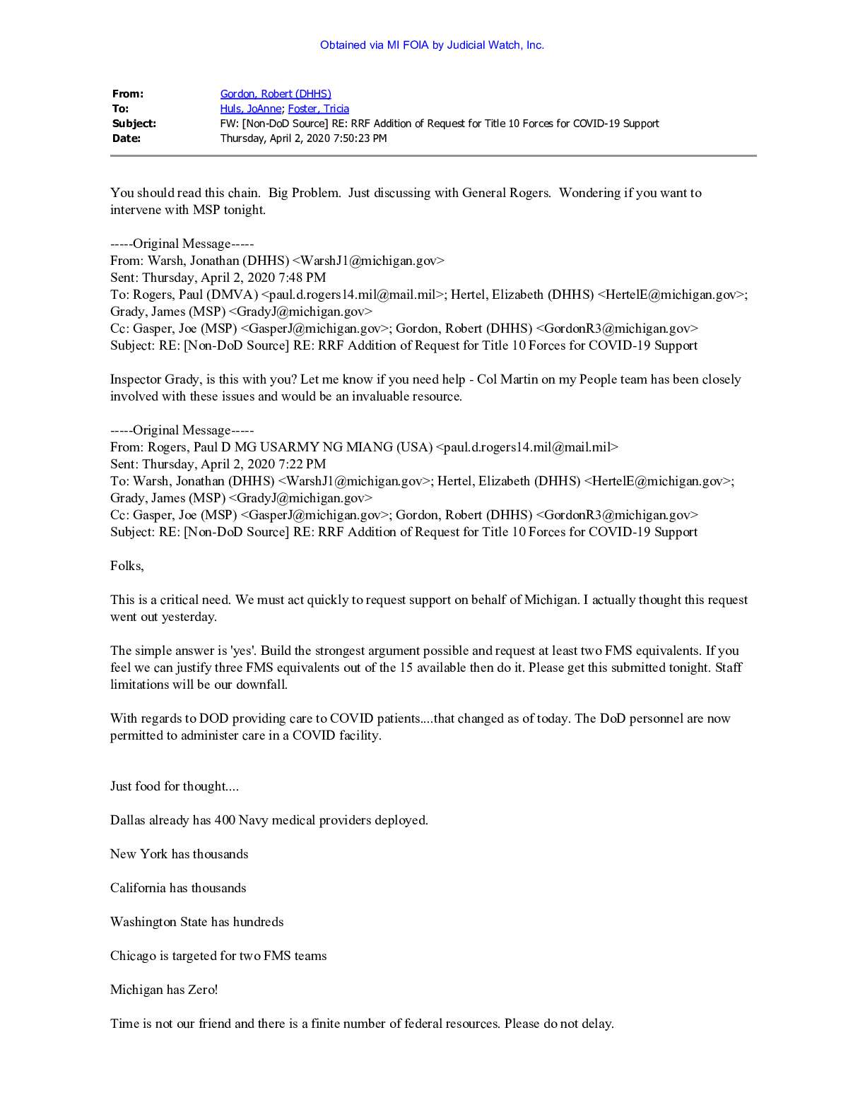 Michigan Health Director Robert Gordon April 2021 pgs 657-662