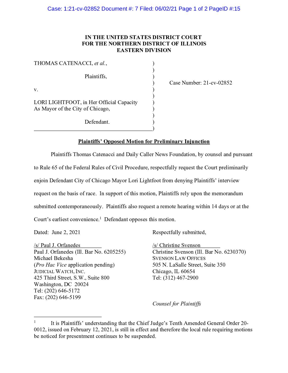 Catenacci et al v Lightfoot oppo 02852