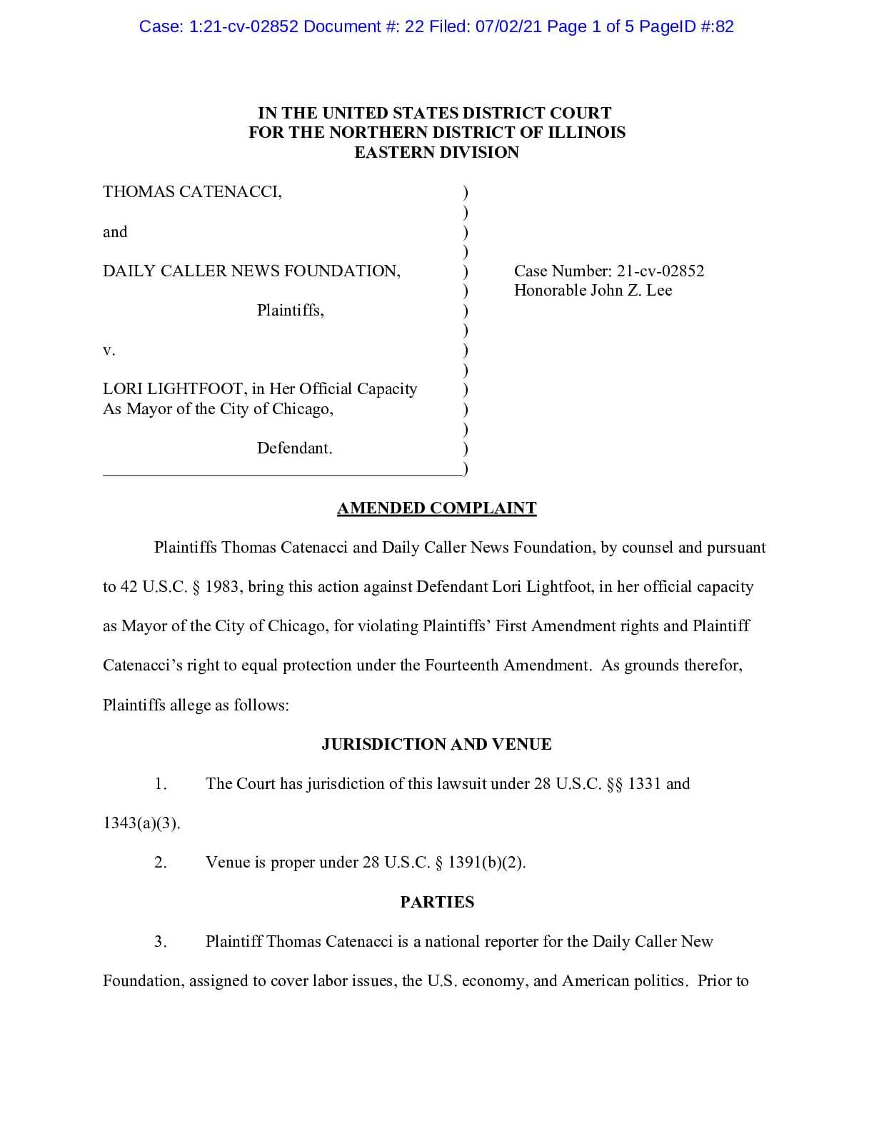 Catenacci et al v. Lightfoot amended complaint 02852