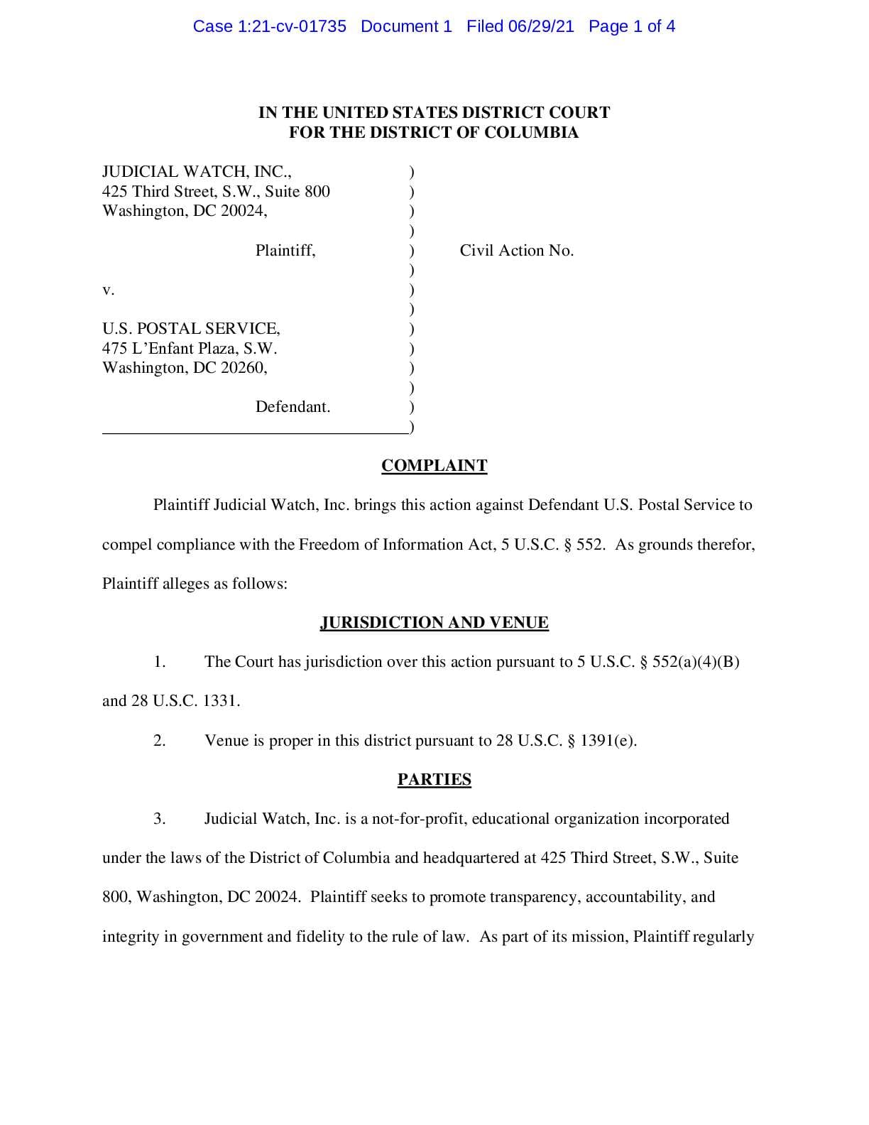 JW v. USPS complaint 01735