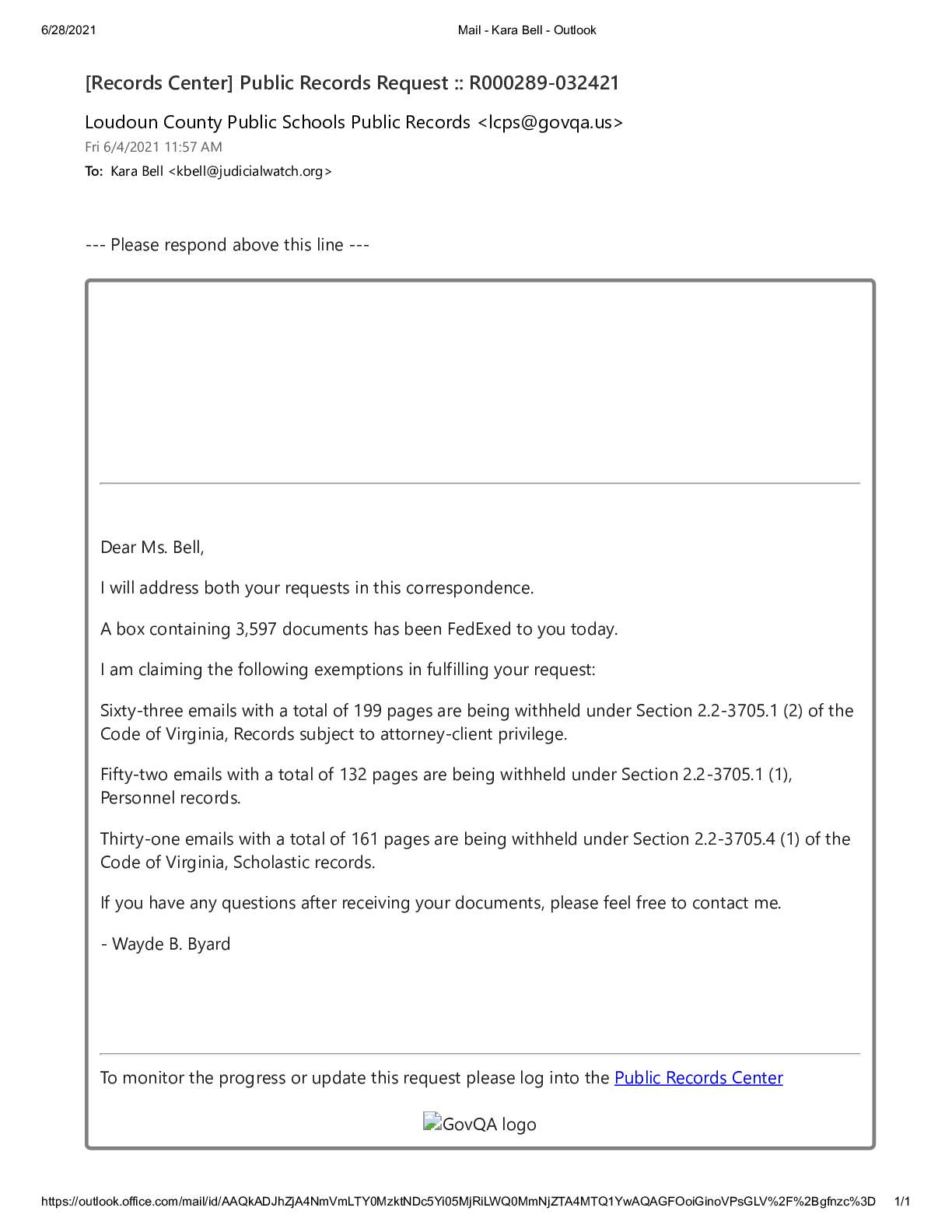 Loudoun County Records June 2021 Final Response