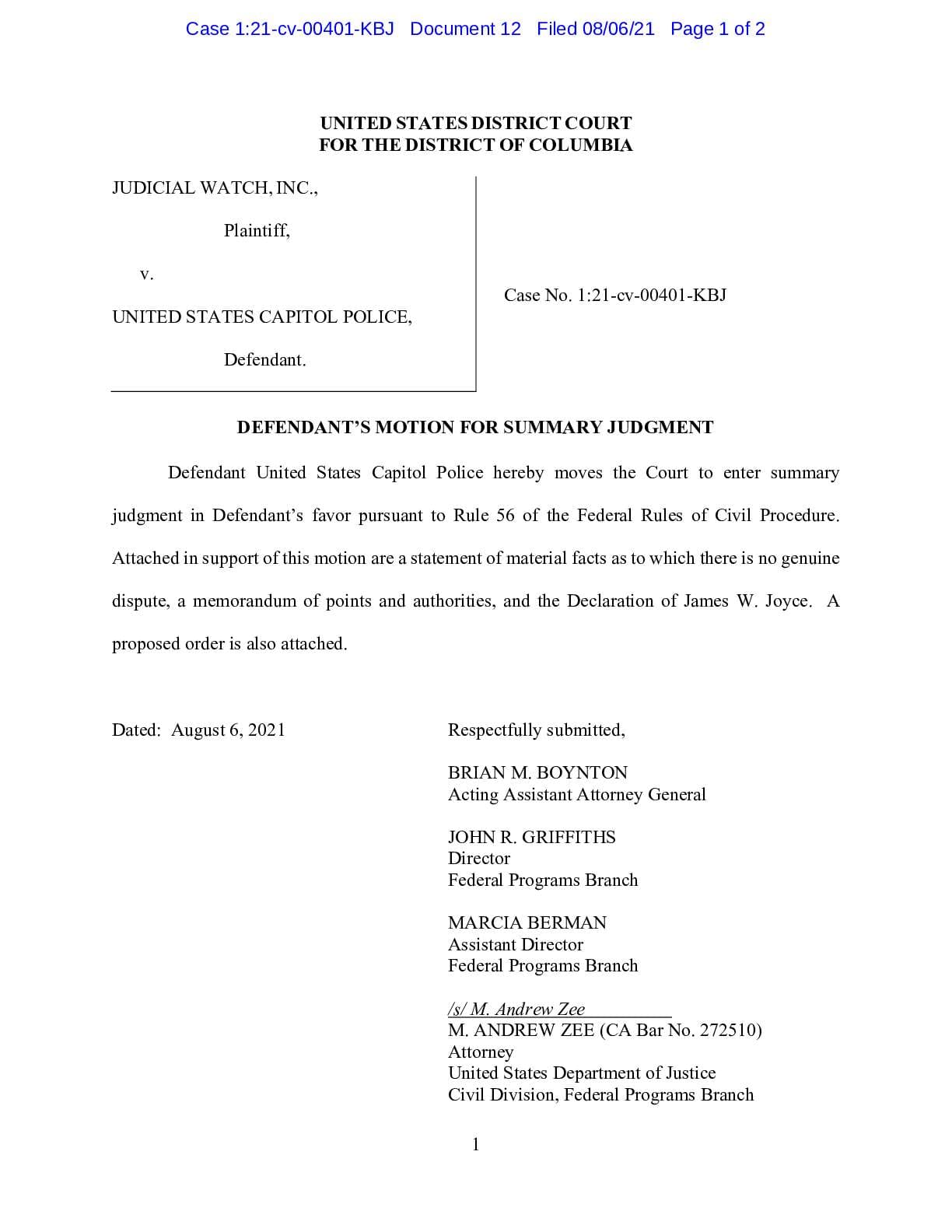 JW v US Capitol Police Motion 00401